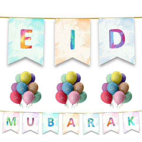 EID Mubarak 20 pc Decoration Set - Watercolour Rainbow