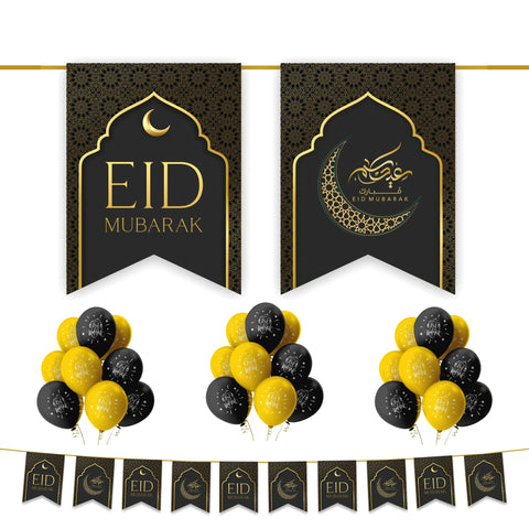 EID Mubarak 20 pc Decoration Set - Black & Gold (2024)