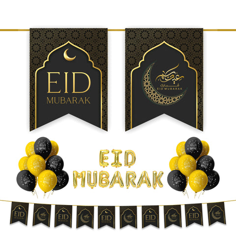 EID Mubarak 30 pc Decoration Set - Black & Gold (2024)