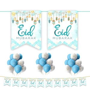 EID Mubarak 20 pc Decoration Set - Blue & White Lanterns