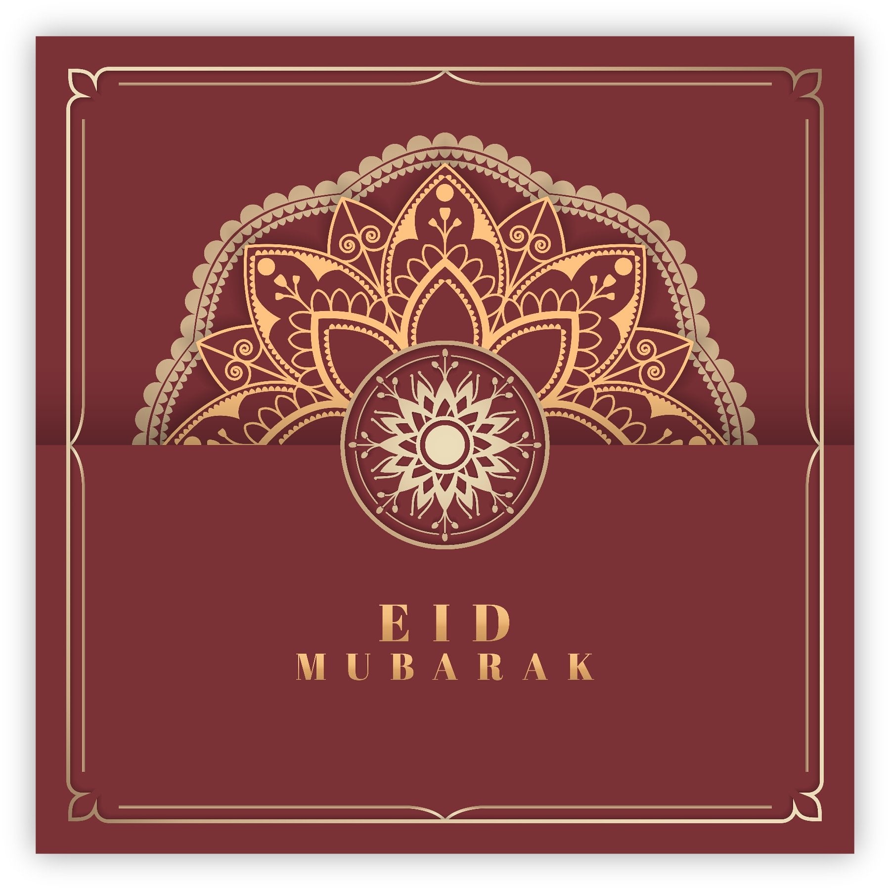 Eid Mubarak Card - Red & Gold Geometric