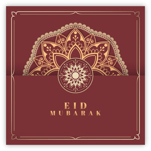 Eid Mubarak Card - Red & Gold Geometric