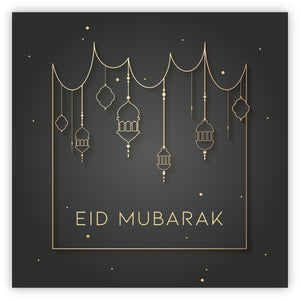 Eid Mubarak Card - Grey & Gold Hanging Lanterns