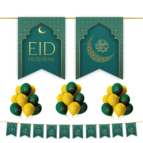 EID Mubarak 20 pc Decoration Set - Green & Gold