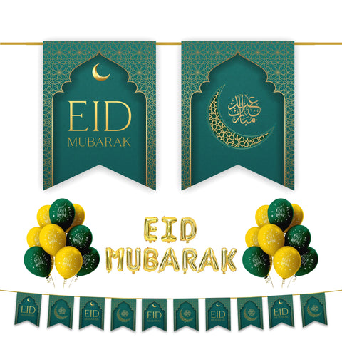 EID Mubarak 30 pc Decoration Set - Green & Gold