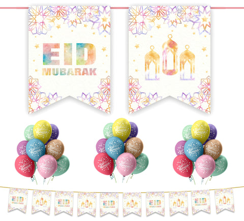 EID Mubarak 20 pc Decoration Set - Pink Pastel Geometric