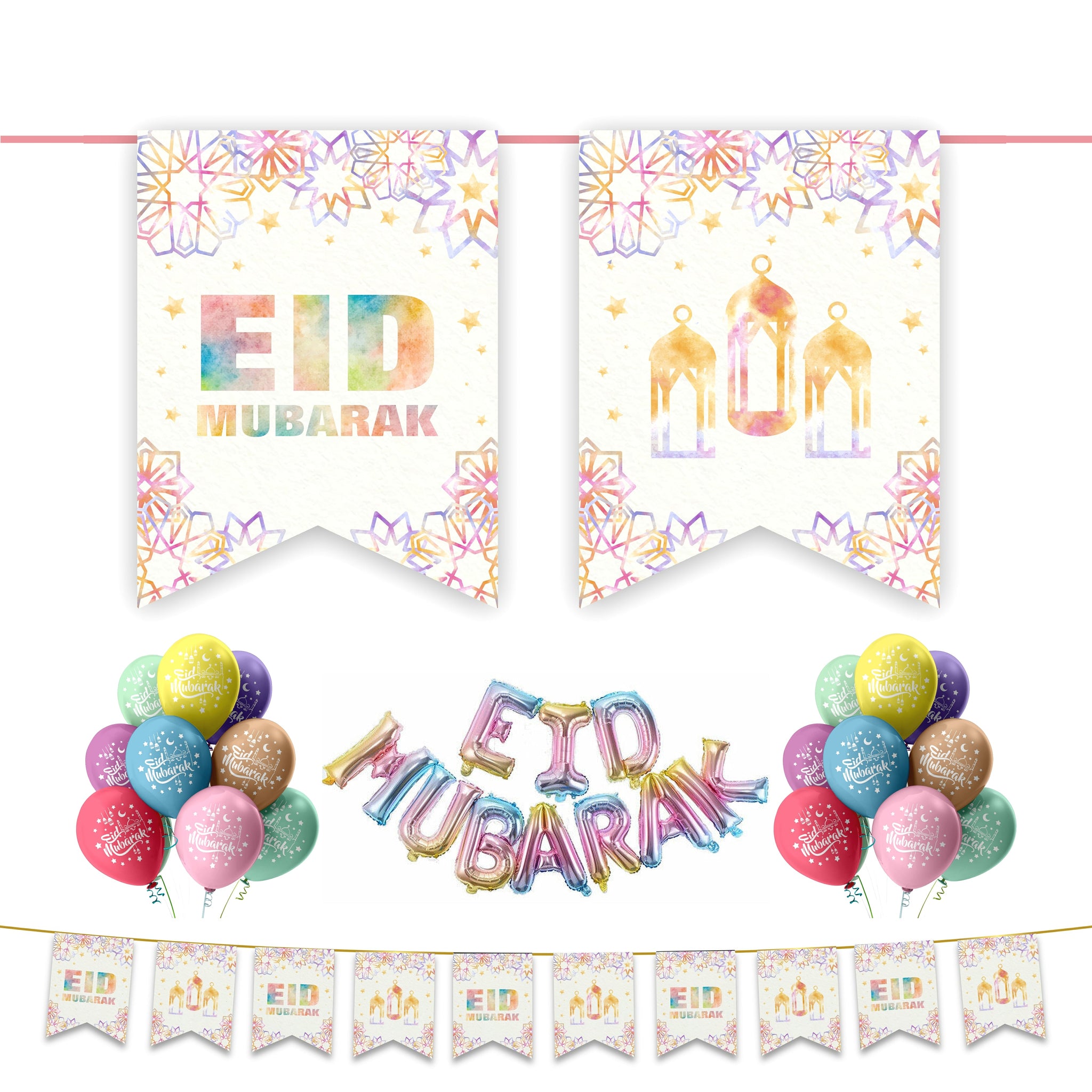 EID Mubarak 30 pc Decoration Set - Pink Pastel Geometric