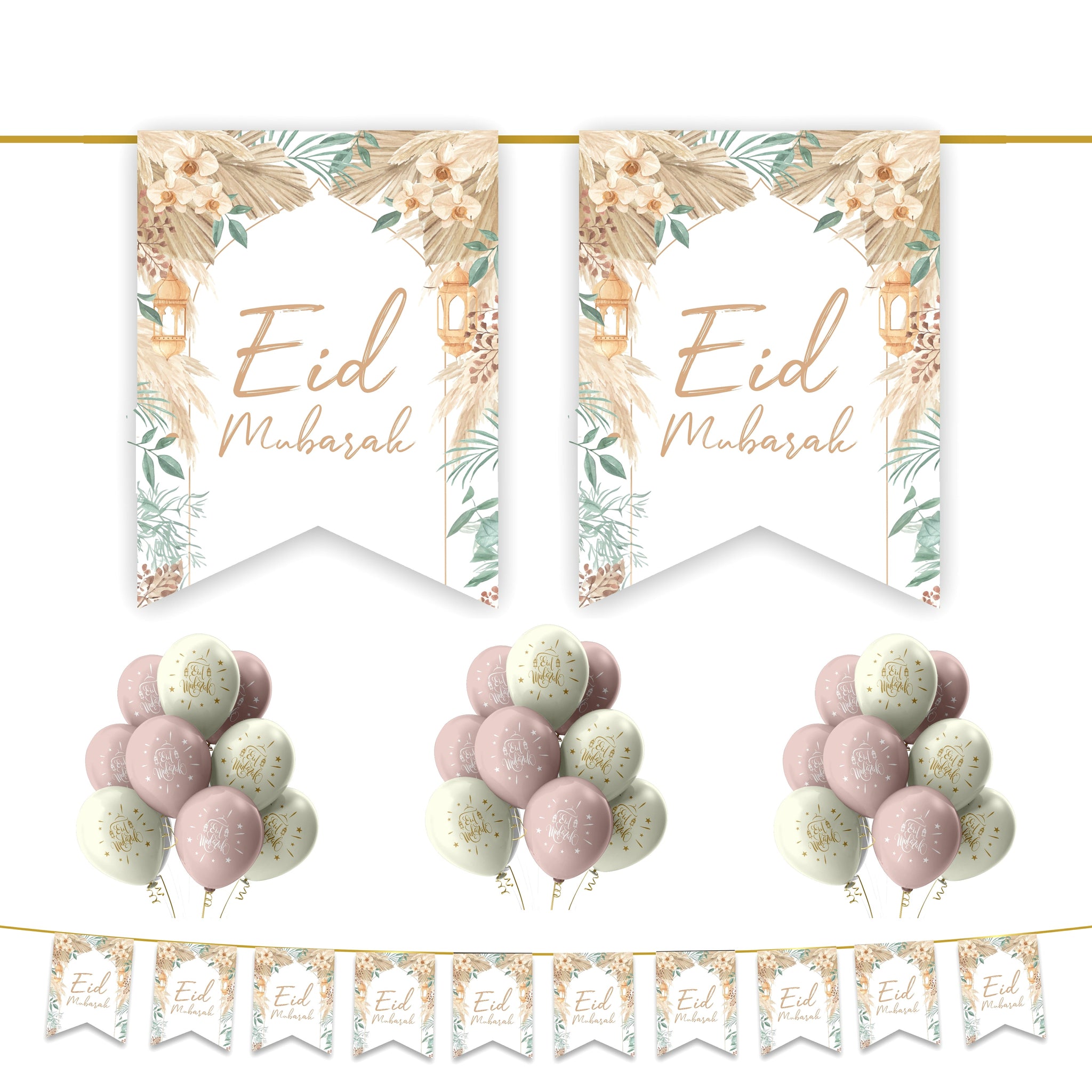 EID Mubarak 20 pc Decoration Set - Neutral Rustic Floral