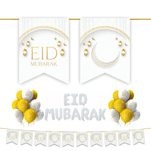 EID Mubarak 30 pc Decoration Set - White & Gold Lanterns