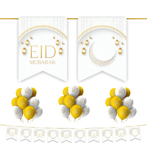 EID Mubarak 20 pc Decoration Set - White & Gold Lanterns
