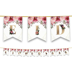 Eid Mubarak Bunting - Pink Floral Letter Flags Decoration