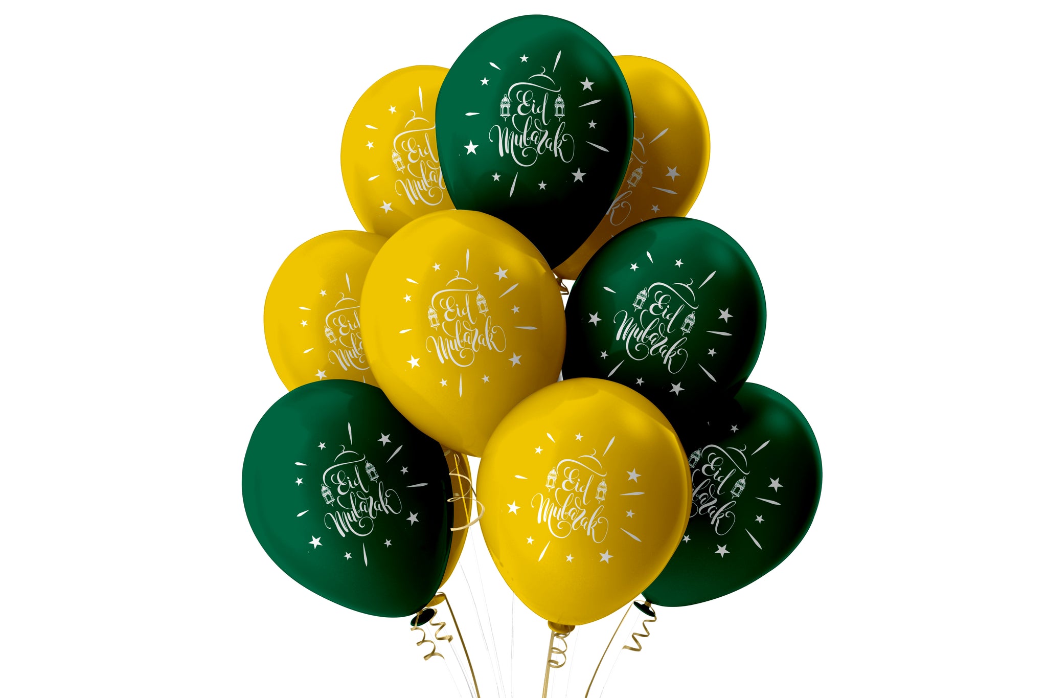 Eid Mubarak Balloons - Domes & Lanterns - Green and Gold Mix