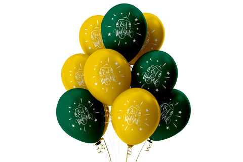 Eid Mubarak Balloons - Domes & Lanterns - Green and Gold Mix
