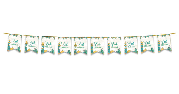 Eid Mubarak Bunting - Green & Gold Mosque Garden Flags Decoration