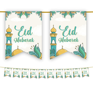 Eid Mubarak Bunting - Green & Gold Mosque Garden Flags Decoration