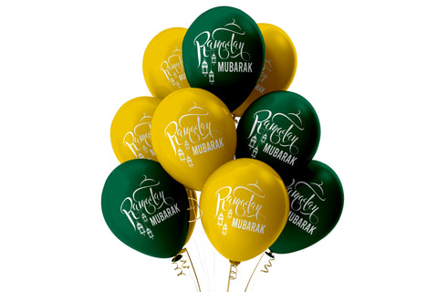 Ramadan Mubarak Balloons - Domes & Lanterns - Green and Gold Mix