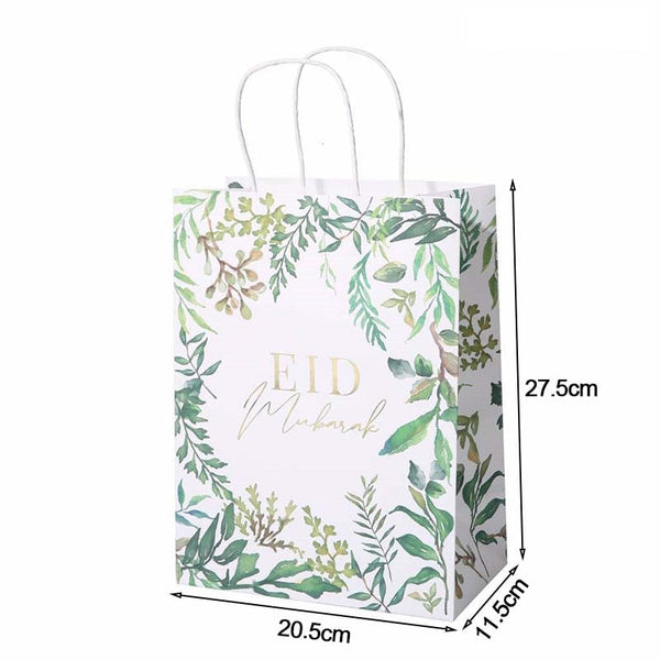 Eid Mubarak Kraft Paper Bag - Green & Gold - 5 pack