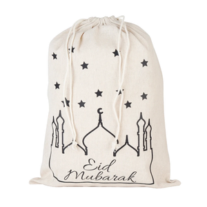 Eid Mubarak Tote Jute Drawstring Sack Bag - Mosque Stars