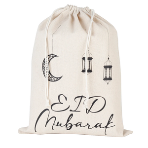 Eid Mubarak Tote Jute Drawstring Sack Bag - Moon Lantern