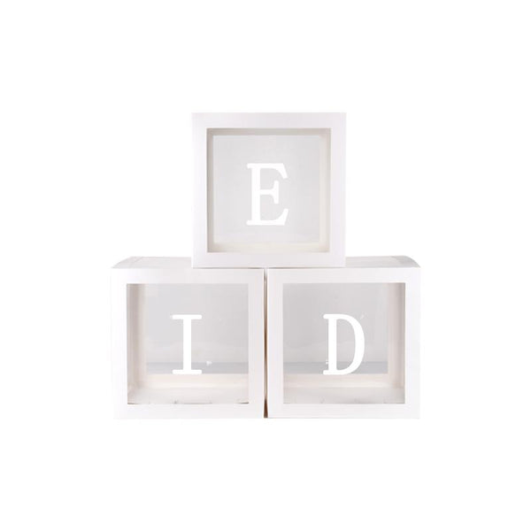 Eid Letter Transparent Balloon Boxes (25cm) - White