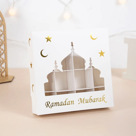 Ramadan Mubarak 16 Compartment Candy Sweet Gift Box - White Mosque Window