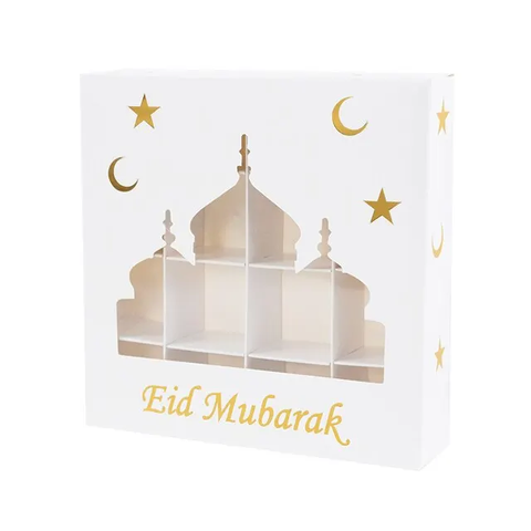 Eid Mubarak 12 Compartment Cake Box - White