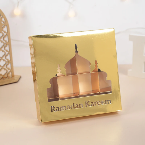 Ramadan Kareem 12 Compartment Candy Sweet Gift Box - Gold Mosque Window
