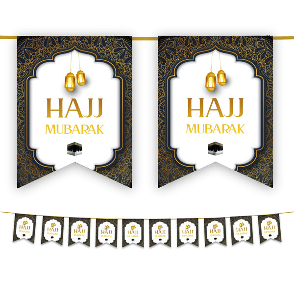 Hajj Mubarak Bunting - Black & Gold Hanging Lanterns