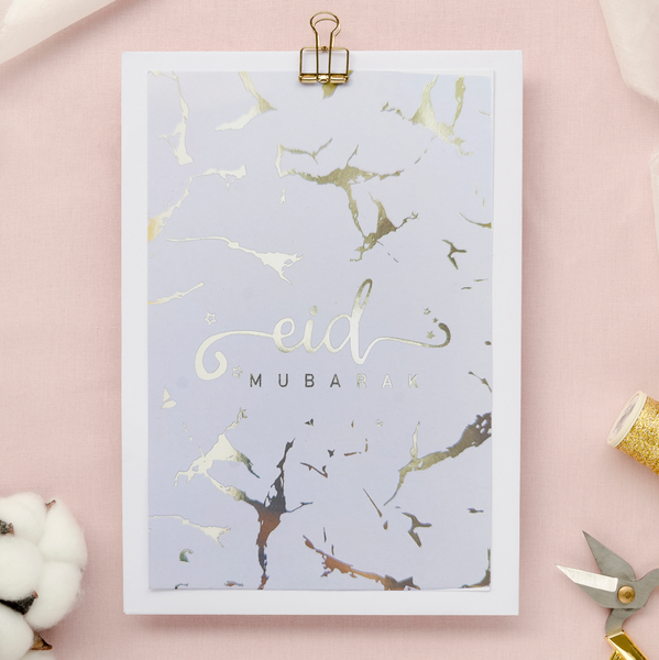 Eid Mubarak Cards - White & Gold Marble Foiled (Pack of 5)