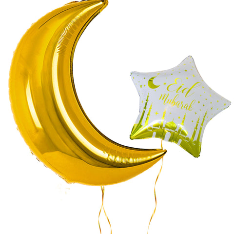 Eid Mubarak Foil Balloon Set (White & Gold) (Set of 2)