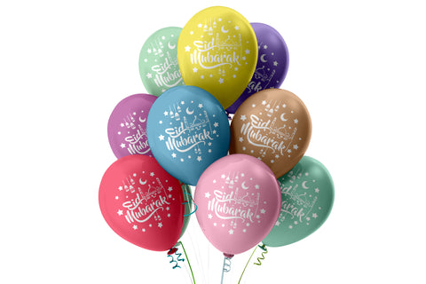 Eid Mubarak Balloons - Moon, Star, Domes & Hanging Lanterns - Pastel
