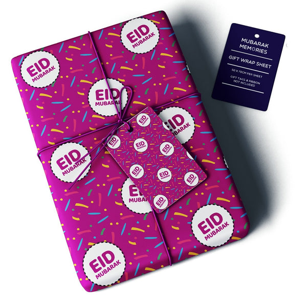 Eid Mubarak Gift Wrap Sheet - Confetti (Pink)