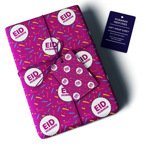 Eid Mubarak Gift Wrap Sheet - Confetti (Pink)