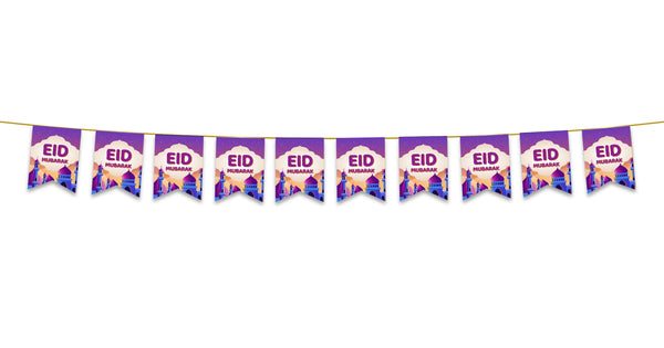 Eid Mubarak Bunting - Purple & Gold Sunset Mosque Flags Decoration