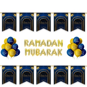 Ramadan Kareem 34 pc Decoration Set - Navy & Gold Hanging Lanterns Archway