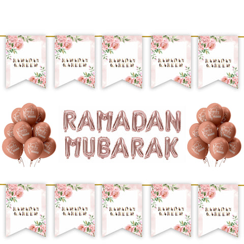 Ramadan Kareem 34 pc Decoration Set - Pink Watercolour Floral