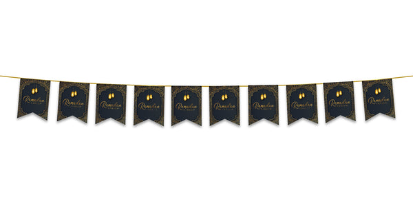 Ramadan Kareem Bunting - Black & Gold Geometric Lanterns Frame Flags Decoration