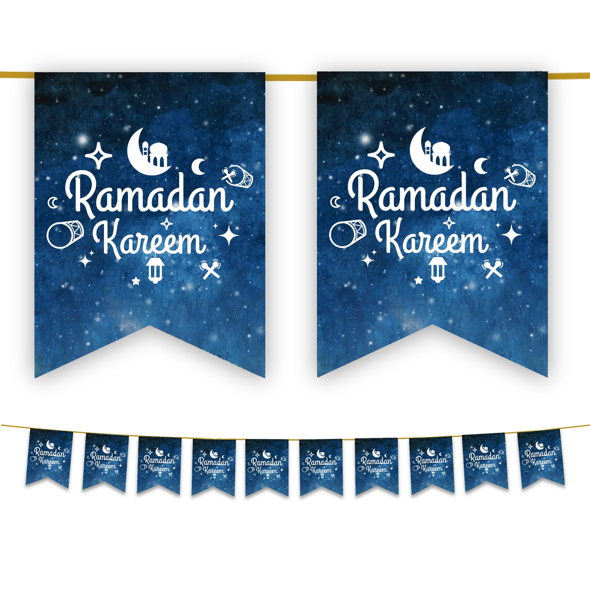 Ramadan Kareem Bunting - Blue & White Space Galaxy Flags Decoration