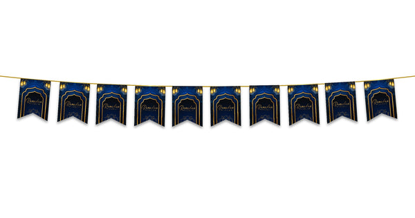 Ramadan Kareem Bunting - Navy & Gold Hanging Lanterns Archway Flags Decoration