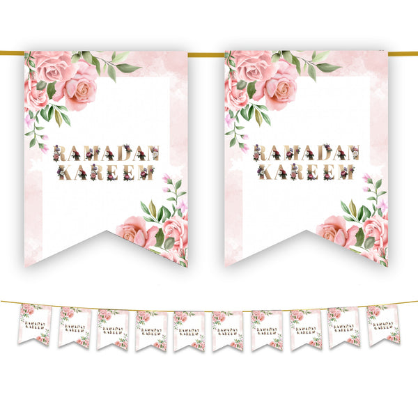 Ramadan Kareem Bunting - Pink Watercolour Floral Flags Decoration