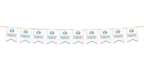 Ramadan Mubarak Bunting - Pastel Rainbow Watercolour Mosque Flags Decoration