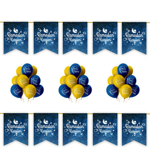 Ramadan Kareem 20 pc Decoration Set - Blue & White Space Galaxy