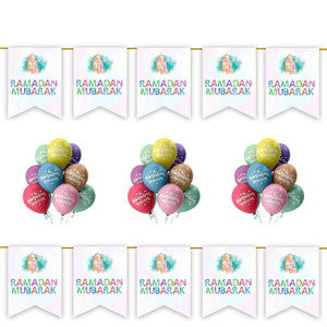 Ramadan Mubarak 20 pc Decoration Set - Pastel Rainbow Watercolour Mosque