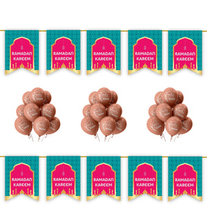 Ramadan Kareem 20 pc Decoration Set - Teal & Pink Geometric Archway Mosque