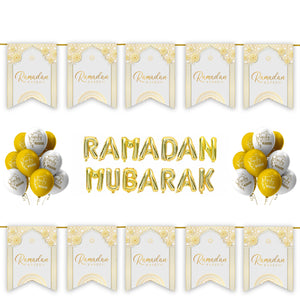 Ramadan Kareem 34 pc Decoration Set - White & Gold Geometric Arabesque Archway