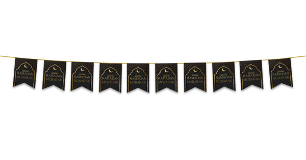 Ramadan Mubarak Bunting - Black & Gold Flags Decoration (2024)