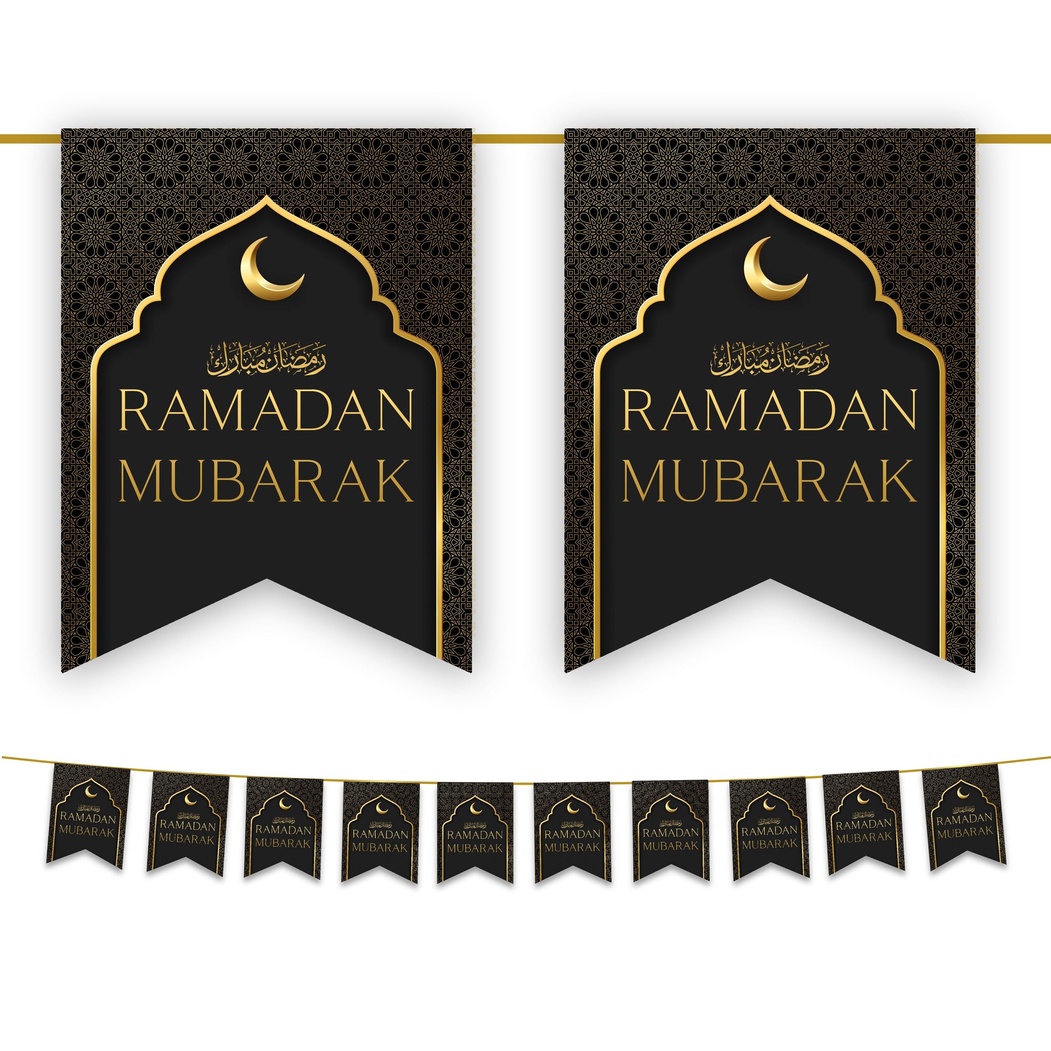 Ramadan Mubarak Bunting - Black & Gold Flags Decoration (2024)