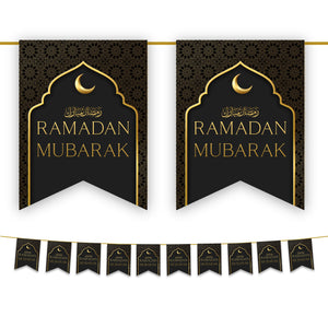 Ramadan Mubarak Bunting - Black & Gold Flags Decoration (2024)