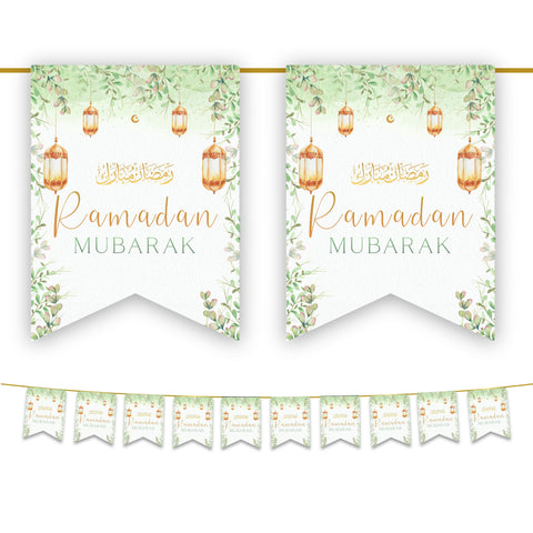 Ramadan Mubarak Bunting - Green Floral Lanterns Flags Decoration
