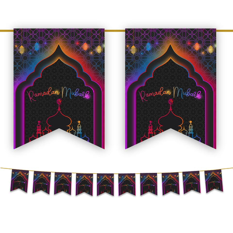 Ramadan Mubarak Bunting - Neon Flags Decoration